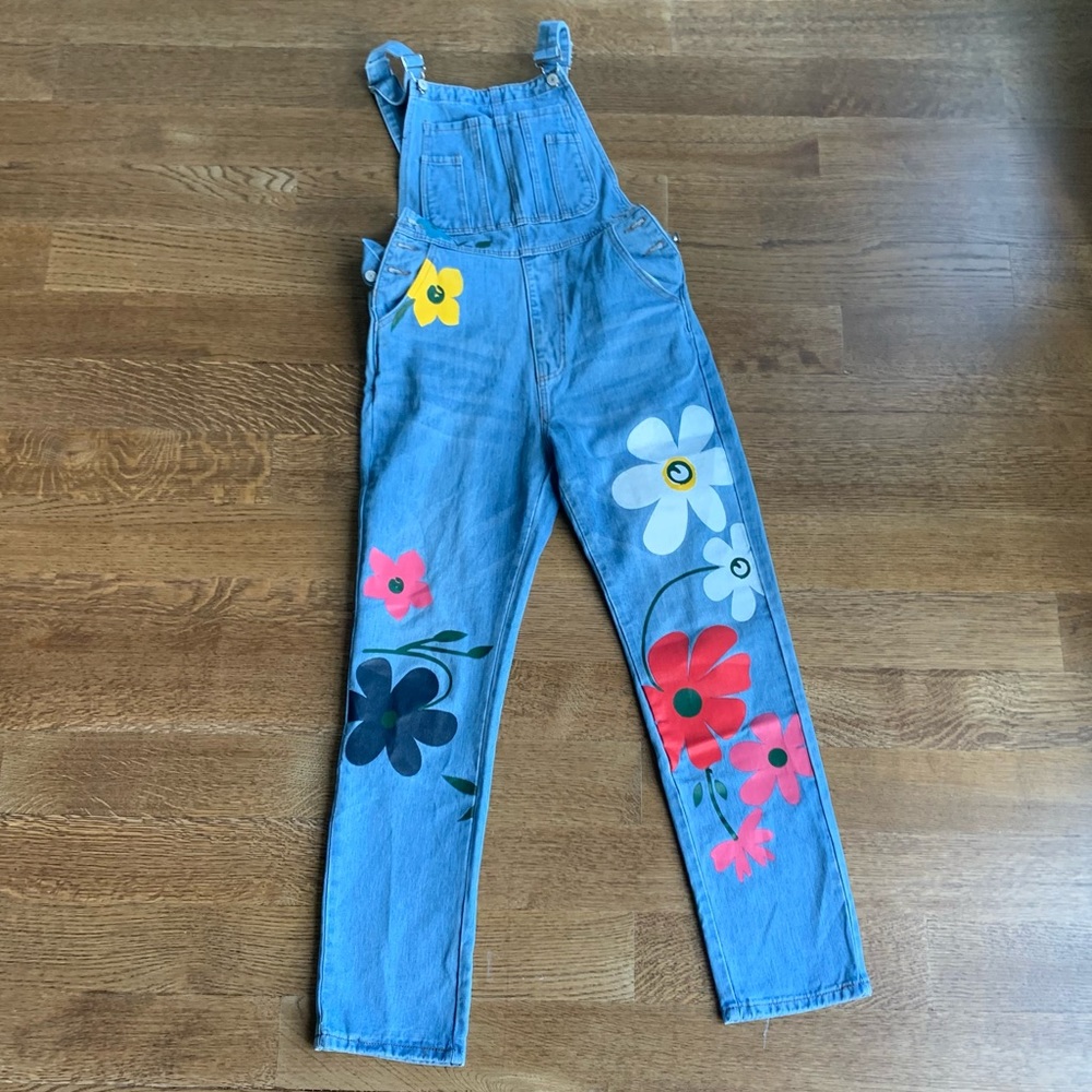 Misslook flower painted denim overalls